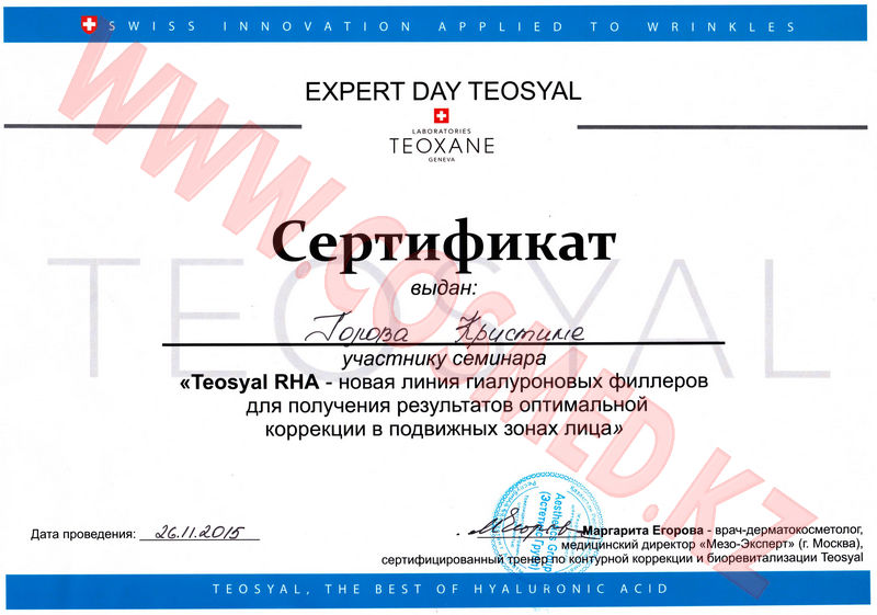 Сертификат TEOSYAL RHA